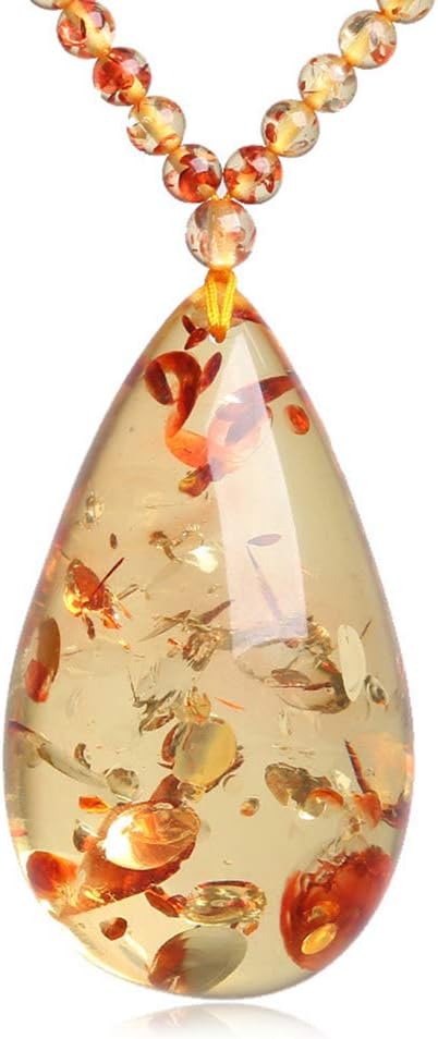 WOkismx Natural Flower Drop Drop Pendant Long Sweater Chain Original Mine Beeswax Flower Amber Necklace Men and Women Two-Color Jewelry Gift
