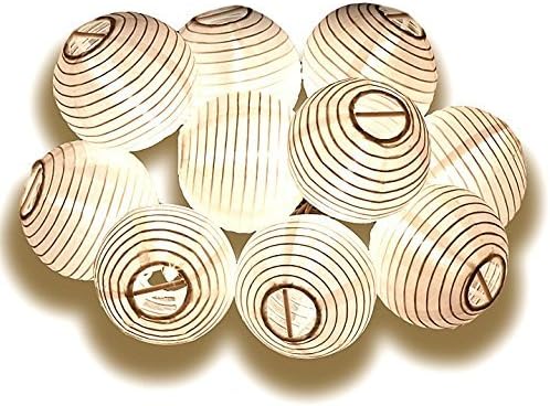 Chinese Lanterns, Mini Nylon Globes String Lights. Plug-in Expandable up to 162Ft / 150 Lights. White Set of 10 Bulbs (10.86Ft.)
