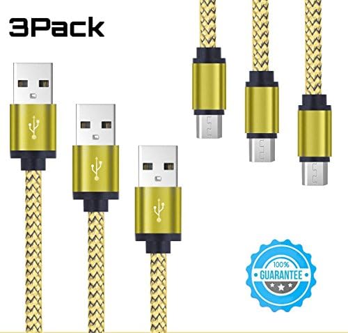Micro USB Cables,LLEX [3-Pack 3.3ft] Nylon Braided Extremely Durable Micro USB Cable for Android Devices, Samsung Galaxy, Motorola,HTC and More (Gold 3-Pack/3.3ft)