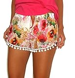 Dorzi Women's Summer High Waisted Tassel Floral Tribal Beach Casual Shorts Pants