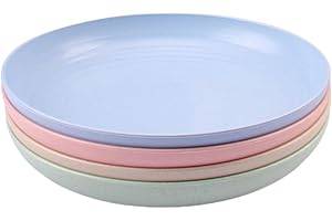 4 Pack 7.87 Inch Lightweight Wheat Straw Plates Unbreakable Dinner Dishes Plates Set Dishwasher & Microwave Safe,Reusable and