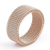18K-rose-gold-stainless-steel Circle Woven Mesh Rings For Women Men Jewelry Wedding Rings Size 6 to 10