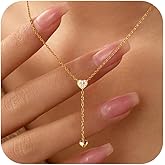 Lariat Gold Heart Necklaces for Women，925 Sterling Silver CZ Cute Heart Pendant Choker Necklaces to Daughter Mother 14K Gold Plated Minimal Drop Necklace Jewelry for Women Trendy Gift
