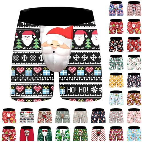 Xmas Boxer Shorts for Men Men's Christmas Boxer Shorts Big and Tall Christmas Holiday Outfits Xmas Graphic Print Briefs Breathable Stretchy Fit Underwear Trunks
