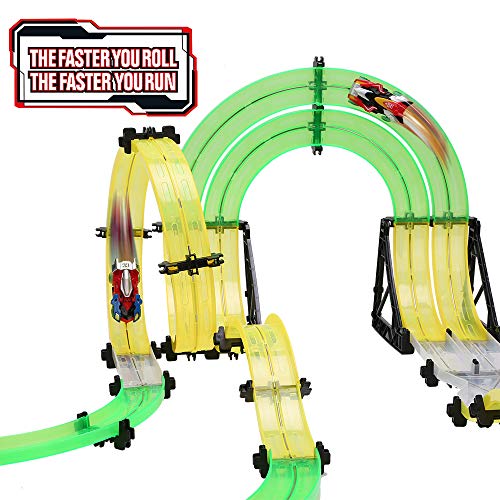 RC Car with Track,Syslux Racing Track Car, Car Race Track Sets Speeding Racing Car with 3D Track,2 Cars, 2 Hand-Operated Controllers, Assembly for Children Educational Toy Birthday - Thumbnail 3