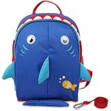 yodo Kids Insulated Toddler Backpack with Safety Harness Leash and Name Label - Playful Preschool Lunch Boxes Carry Bag, Navy Shark