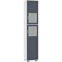 kleankin 75" Tall Bathroom Storage Cabinet, Narrow Bathroom Cabinet with 2 Cupboards, Matte Glass Doors and Adjustable Shelve