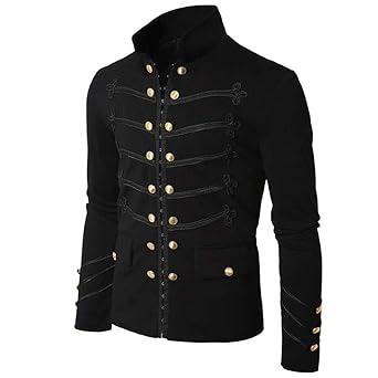 Lazzgirl Herren Mantel Jacke Gothic Embroider Button Mantel Uniform Kostüm Praty Outwear(Schwarzgrau)(S/M/L/XL/XXL/XXXL/XXXXL