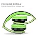 Excelvan Folding Wireless Bluetooth LED Stereo Headphones Adjustable Headsets, FM Radio/ TF Card for iPhone All Android Smartphones PC Laptop MP3/MP4 Tablet Earphones,Green