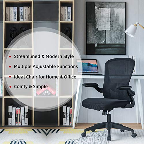Sytas Office Chair Ergonomic Desk Chair Computer Task Mesh Chair with Flip-up Arms Lumbar Support and Adjustable Height,Black - Image 2