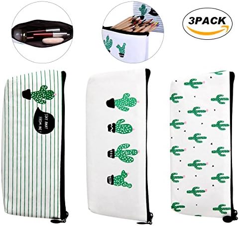 MerryMore Canvas Pencil Case Large Capacity Pencil Holders Cute Cactus Pencil Pounches 3 Pack