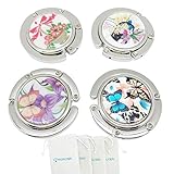 ROFLYER Round Purse Hook - Folding Bag Holder,Handbag foldable Hanger,Travel Purse Silver Hanger table Hook,Perfect gift for Mother's Day, Weddings and Birthdays with Velvet Pouch (Set of 4)