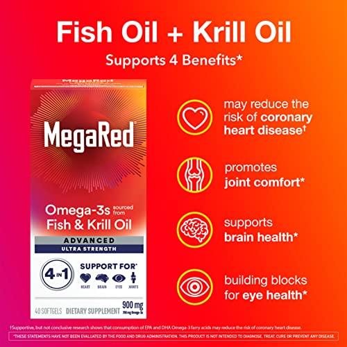 MegaRed Fish Oil + Krill Oil 900mg Omega 3 Supplement with EPA & DHA