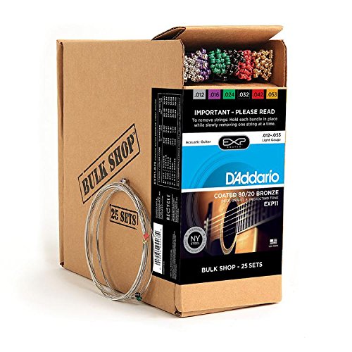 D'Addario EXP11 Coated Acoustic Guitar Strings, 80/20, Light, 12-53, 25 Sets