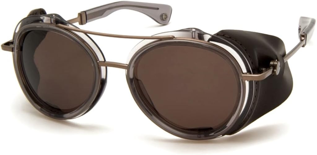 MONCLER BROWN GLACIER ROUND SUNGLASSES LEATHER SIDE SHIELDS SKI