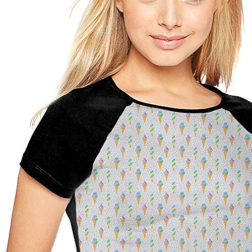 Ice Creamï¼ŒBaseball Short Sleeve S-XXL(This is for Size Extra Large) Summer Ice Dessert Collection with Waffle Cones and Sundae Dairy Refreshmentï¼ŒSummer Casual O-Neck
