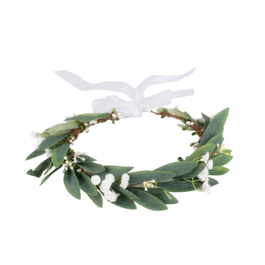 Minkissy Flower Hairband Olive Leaf Wreath Floral Hair Garland Bridal Flower Crown Fairy Flower Headband Hair Accessories for Lady Woman Girls