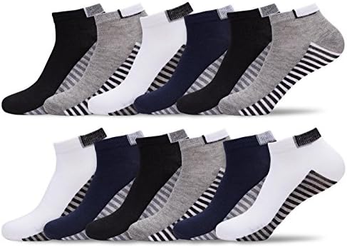 Mens Thin Lightweight 15/75 Blend Design Mid Low Cut Ankle Socks - 12 Pairs (Shoe: 8-12 / Sock: 10-13, Multicolor - B)
