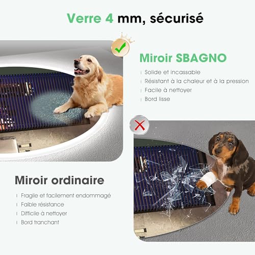 S'bagno Round Bathroom Mirror 70 cm, Bathroom Mirror with Lighting and Bluetooth, Anti-Fog, 3000K-6500K, Dimmable, HD Tempered Glass, IP44 LED Bathroom Mirror with Memory