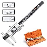 Digital Caliper 6 Inch Measuring Tool, Polishing Finish Stainless Steel Precision Electronic Vernier Caliper with Large Readout LCD, Inch/MM/Fractions, 0.0005