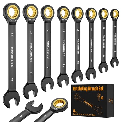 ss shovan 8TLG Ratschenschlüssel Set 8-19 mm, Ringmaulschlüssel Maulschlüssel Set mit 72 Zähne, Cr-V mit Aufbewahrungsbox, Metrisch Größe 8, 10, 12, 1