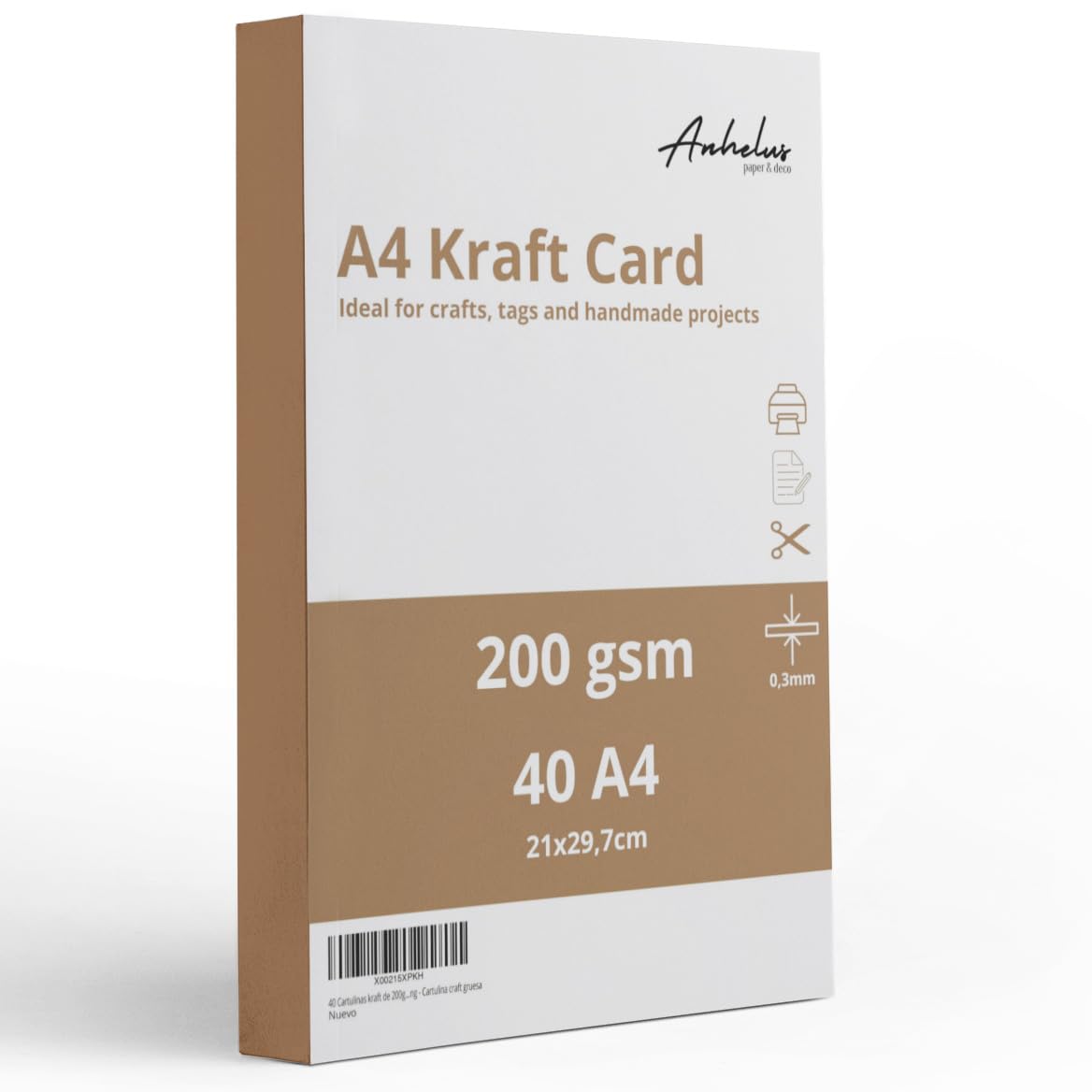 40 A4 Kraft Card 200 g/m2 (0.3 mm Thick) – Size A4 (210 x 297 mm) – Brown Card for Printing, Craft Cardboard – Scrapbooking – Thick Craft Cardstock