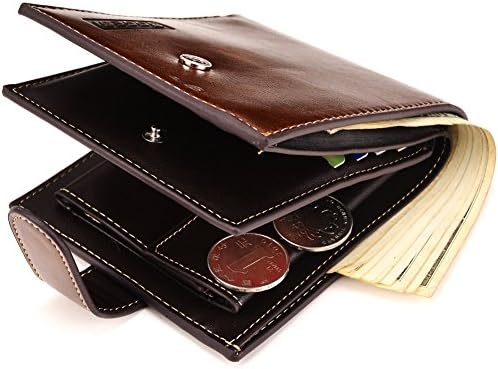 Sunsnow Men's Bifold Slim Wallet Card Holder with Coin Purse (Brown)