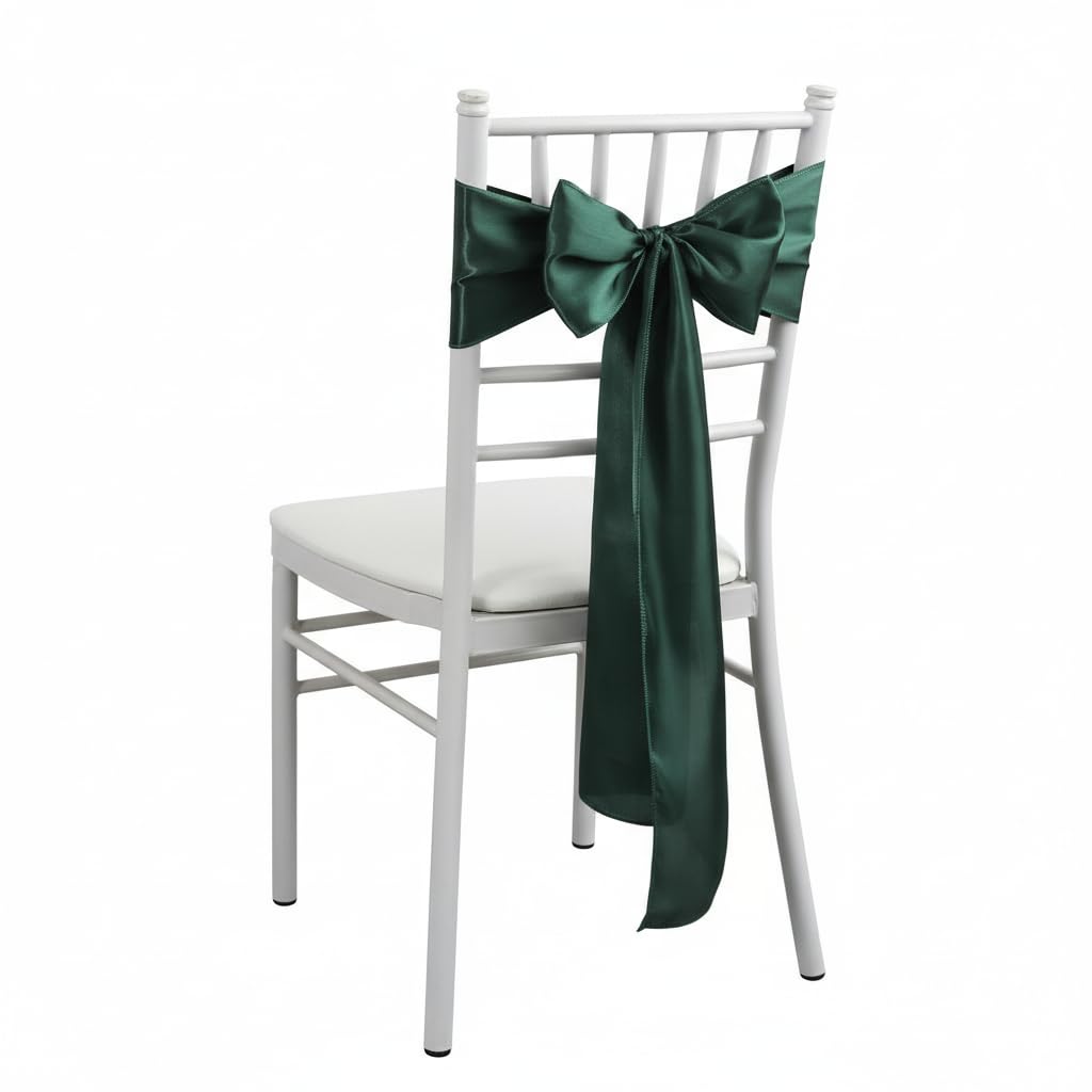 iEventStar Satin Sash Sashes Chair Bow Bows Cover Wedding Banquet Party Chair Decoration (Dark Green, 50)