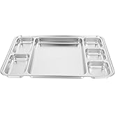 SHERCHPRY Stainless Steel Divided Plate 8.2 Inch Household Serving Tray with 4 Compartments for Portion Control Meal Freshness Breakfast Lunch Buffet Use