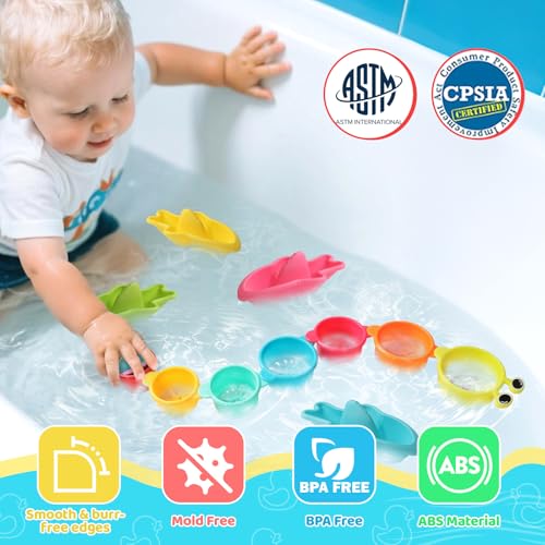 11 PCS Toddler Bath Toys for Kids Ages 1-3 Baby Shower Toys Mold Free Bathtub Toys for 12-18 Months Pool Water Table Sand Toys Stacking Cups & Floating Boats for Kids 2-4 Christmas Stocking Stuffers