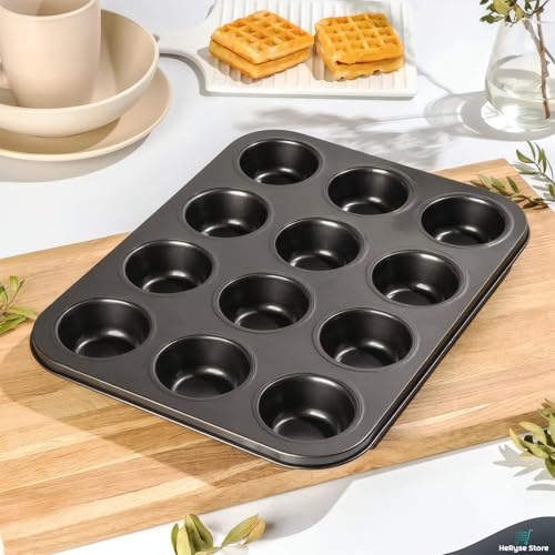 Forma para Cupcake e Muffin - Assadeira com 12 Cavidades Antiaderente, Kit com 12 Forminhas de Silicone, Ideal para Mini Bolo e Air Fryer