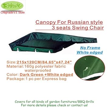 Pinkdose? White Edged: Canopy for Russian Style 3 Seats Swing Chair, Water Proofed Replacement Canopy 215X120Cm/84.65X47.24&Quot;