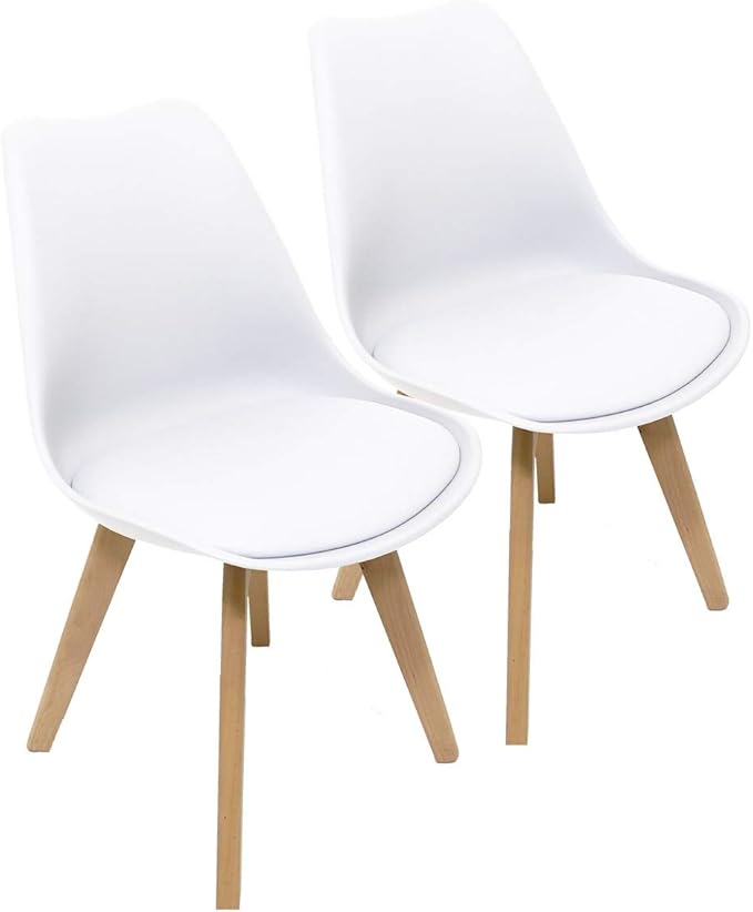 Charles Bentley Pair of Plastic Tulip PU Scandi Dining Chairs in White