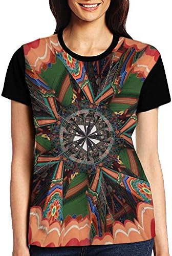 Yellow House Women's T Shirts Kaleidoscope Trippy Acid Psychedelic 3D Digital Raglan Casual Short Sleeves Top