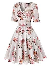 MINTLIMIT Vestido de cóctel retro, estilo años 50, con cuello en V profundo, manga media