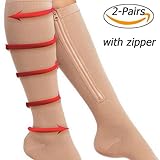 2-Pack Zipper Compression Socks for Men/Women with Open Toe, Knee High 20-30mmHg Compression Support Hose