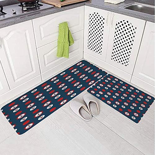 2 Piece Non-Slip Kitchen Mat Rug Set Doormat 3D Print,Steering Wheels Big Red Polka Dots Hearts Sea Love,Bedroom Living Room Coffee Table Household Skin Care Carpet Window Mat,