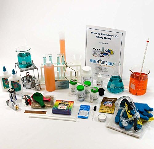 Complete Introduction to Chemistry Kit for Kids - Science Class, Fair, Projects, - 27 Easy Experiments - Lab Glass: Beaker, Flask, Test Tube - 9 Chemicals - Safety Gear: Goggles, Gloves, Apron &amp; More
