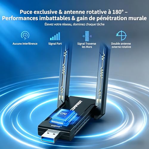COMFAST WiFi Stick 6E, WiFi Stick for PC AX5400 Mbps Tri-Band 6GHZ / 5GHz / 2.4GHz USB WiFi Key, Powerful WiFi Adapter Compatible with Windows 11/10, WPA3, MU-MIMO