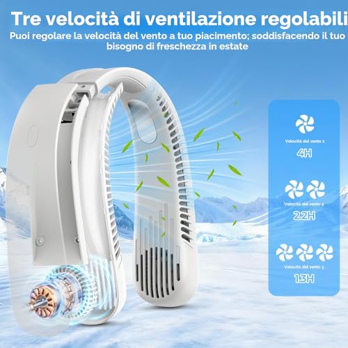 Silent Neck Fan, Portable 3 Speed Adjustable Neck Fan, Rechargeable Neck Fan Suitable for Office, Travel, Shopping, Sports and Summer Gift