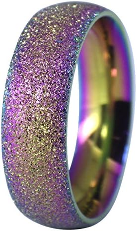 Rainbow Sparkle Fashion Ring 6mm Wide Surgical Stainless Steel Band Size 7