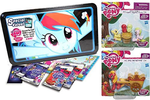 My Little Pony Collectors Exclusive Tin Rainbow Dash Card Collection + Friendship is Magic Collection Candy Caramel Tooth + Big Mcintosh with Cart Mini Figure Pack