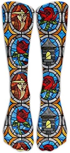 Fashion Beauty And Beast Fairytale Glass Fitness Novelty Crew Athletic Socks Knee High Sock Leg Compression Socks For Women &amp; Men Sports Running