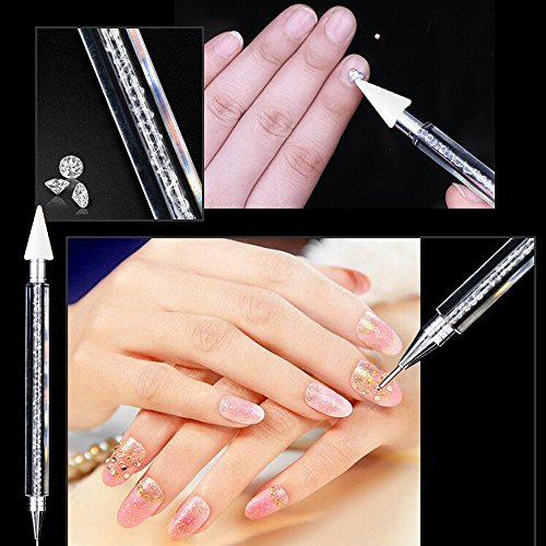 1 Pc Senior Double-head Wax ended Nail Rhinestone Picker Dotting Pen Acrylic Handle Gem Pick Up Applicator Tool Self-Adhesive Dot Head Tips Nail Art DIY Decoration Tool with Travel case (White) - Thumbnail 7