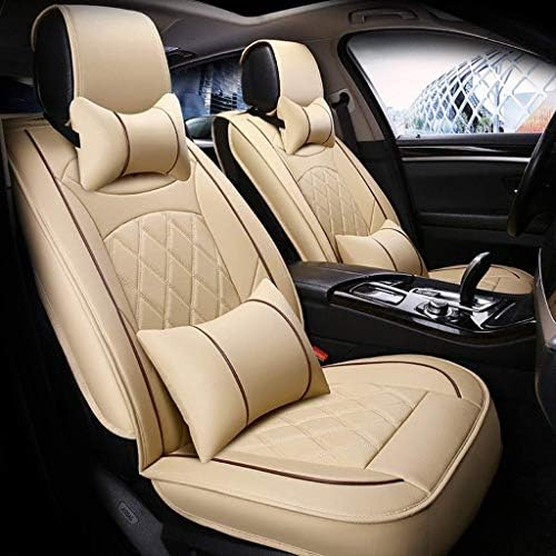 KBZW Car Seat Cover Full Set Leather Look, Front and Back Seat Protect Covers 5 Seats Universal Waterproof Car Seat Cushion with Headrest and Lumbar Pillow (Color : Beige)