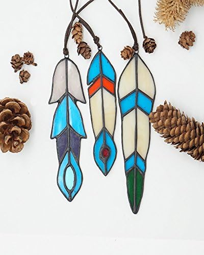 HAOSUM Stained Glass Window Hangings Decorative Small Window Decoration Handmade Suncather Stained Glass Feather Outdoor Garden Decor Hanging Car Ornaments , Set of 3