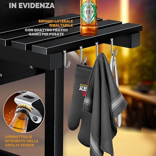 ® Barbecue con Carrello XL Barbecue a carbonella con Coperchio, Ruote, Manico in Acciaio Inox, griglia e termometro a carbonella,Grande Barbecue a carbonella Barbecue da Campeggio