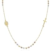 Gold Rosary Beads Cross Necklace - 14k Gold Plated Virgin Mary Necklaces,Non Tarnish Golden Catholic Virgen de Guadalupe Choker Jewelry,Religious Rosarios Catolicos Baptism Confirmation Gift for Women