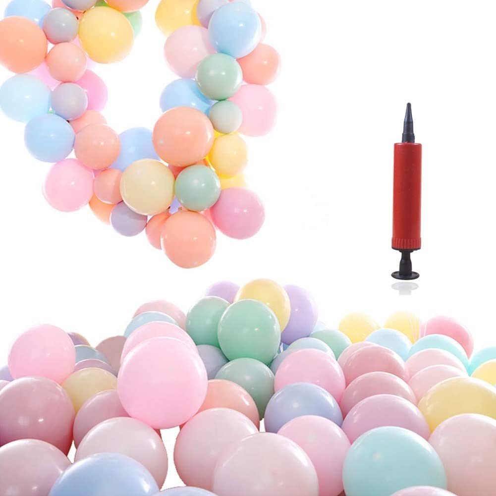 REYOK 100PCS Macaroon Balloons,Candy Pastel Latex Balloon Colored Blush Balloons Party Balloons with Air Pump for Wedding, Baby Shower Supplies Arch Balloon Tower Graduation Birthday Decorations 10''