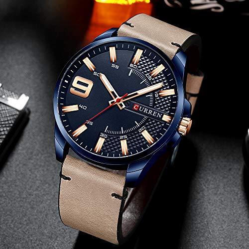 Curren 8371 - Reloj de pulsera para hombre, con correa de piel, color azul - Imagen 6